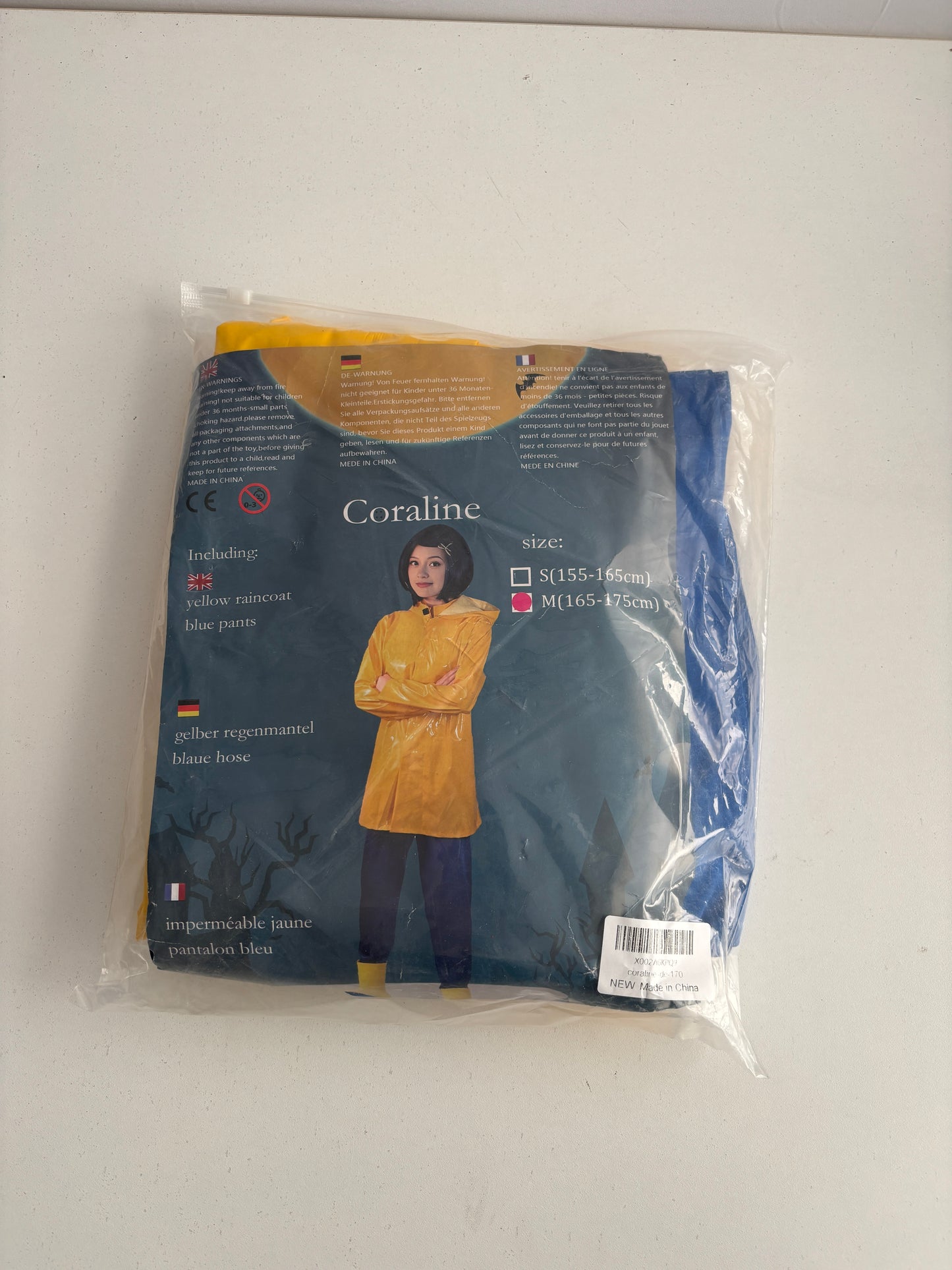 Żółty Komplet Przeciwdeszczowy + Spodnie | Kostium Koralina (Coraline) | Rozmiar M