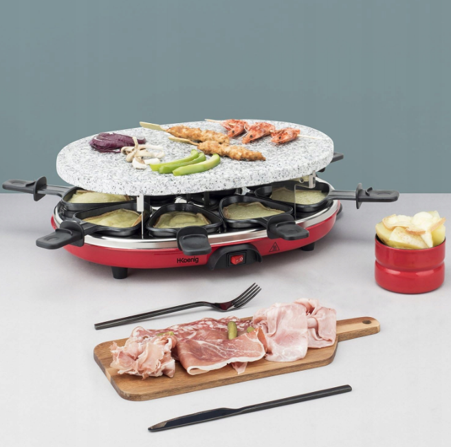 Raclette grill elektryczny H.Koenig RP 412 czerwony 900 W