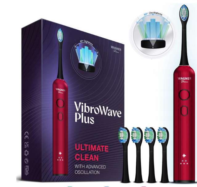 WAGNER STERN VibroWave Plus Szczoteczka Soniczna 4 Główki IPX7 Wodoodporna