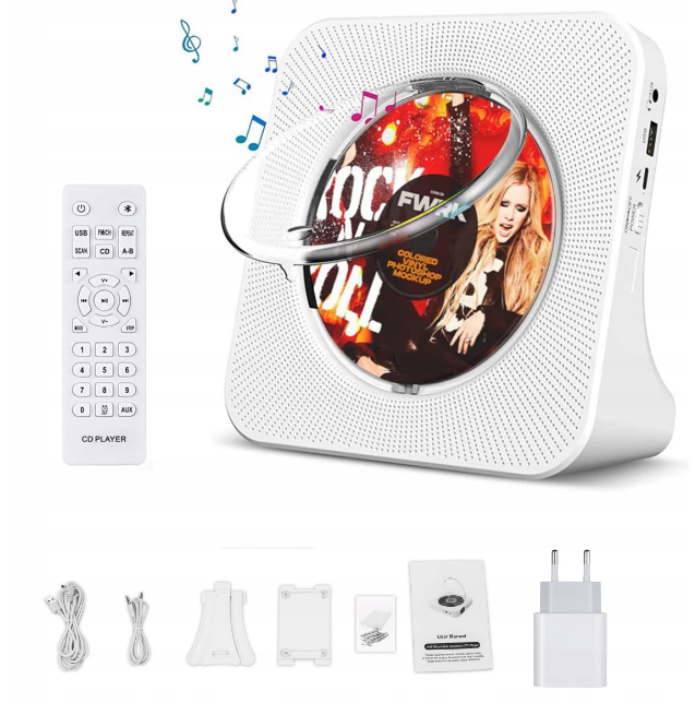 PRZENOŚNY ODTWARZACZ CD GŁOŚNIK BLUETOOTH Prezent z wtyczką CZARNY