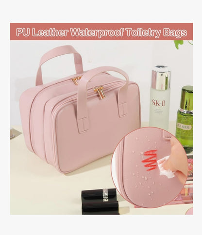 Elegancka różowa kosmetyczka w stylu torebki z rączkami