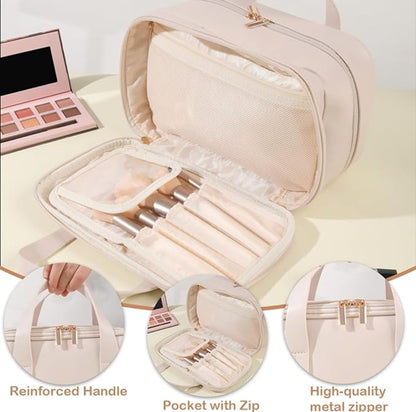 Elegancka jasno różowa kosmetyczka w stylu torebki z rączkami