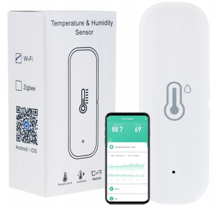 CZUJNIK WILGOTNOŚCI TEMPERATURY TERMOMETR HIGROMETR WIFI MONITORING