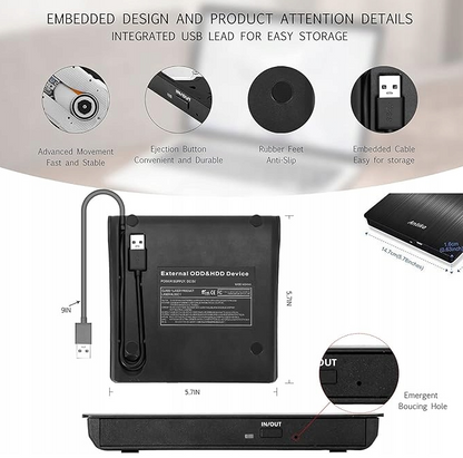 ZEWNĘTRZNY NAPĘD CD DVD ANTIKA PRZENOŚNY USB 3.0 CZARNY