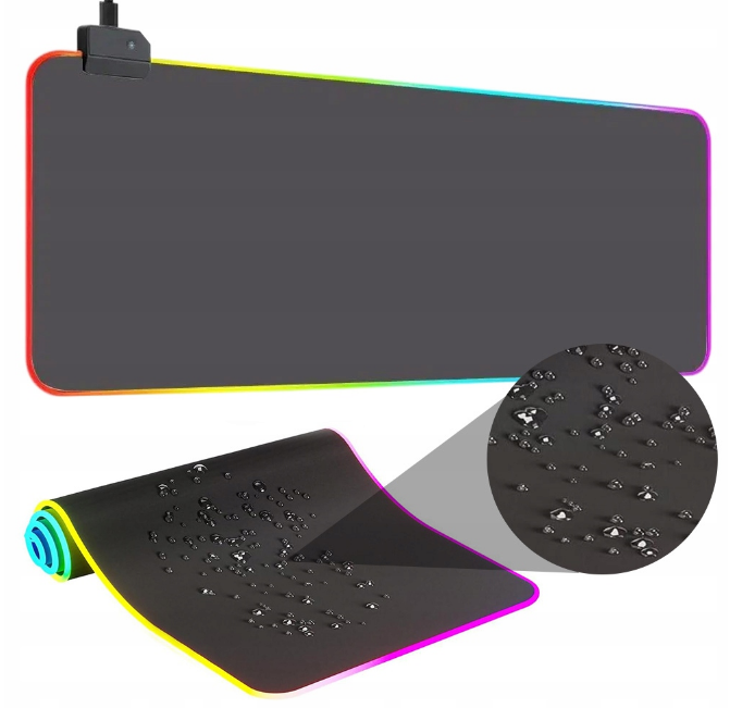 DUŻA PODKŁADKA POD MYSZ RGB LED 80X30 GAMMINGOWA MATA XXL BIURKO DLA GRACZA
