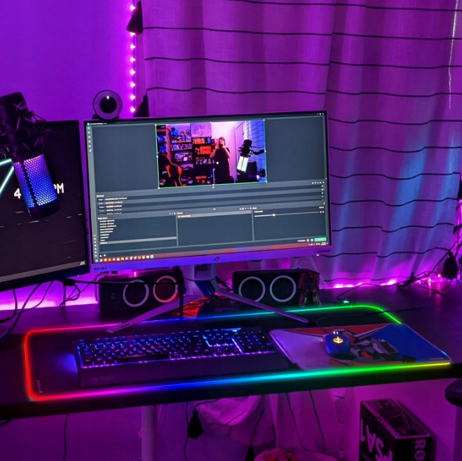 DUŻA PODKŁADKA POD MYSZ RGB LED 80X30 GAMMINGOWA MATA XXL BIURKO DLA GRACZA
