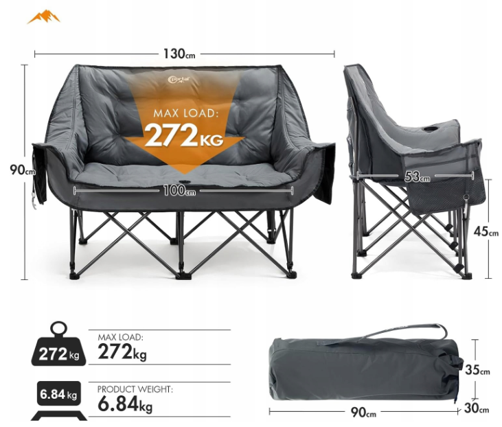 Sofa kempingowa DWUOSOBOWA Krzesło kempingowe 2-osobowe
