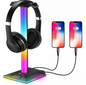 STOJAK NA SŁUCHAWKI GAMINGOWE LED RGB 10 TRYBÓW 2x USB JACK 3,5 AUX