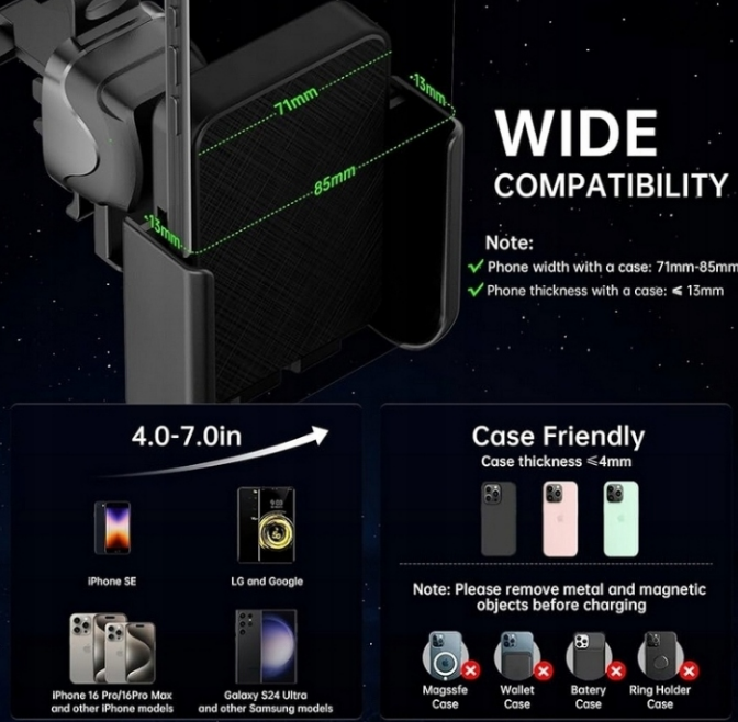Magnetyczna Ładowarka indukcyjna o mocy 15W z Uchwytem Samochodowym Iphone