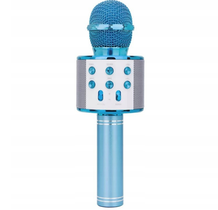 BEZPRZEWODOWY MIKROFON KARAOKE BLUETOOTH OKRĄGŁY NIEBIESKI