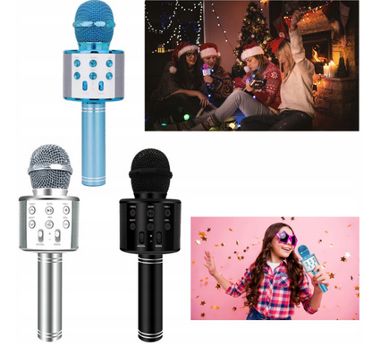 BEZPRZEWODOWY MIKROFON KARAOKE BLUETOOTH OKRĄGŁY NIEBIESKI